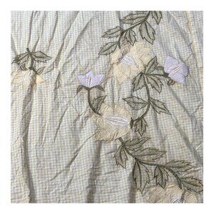 Vintage Yellow Gingham Applique Floral Yellow Striped Sheet Fabric Crafts READ